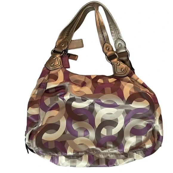 RARE COACH Poppy Like new Madison signature shoulder bag, purple, cream, gray - Picture 4 of 16